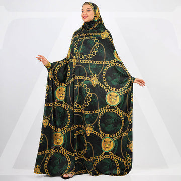 Practical Kuwaiti Jersey prayer dress with headscarf- Printed
