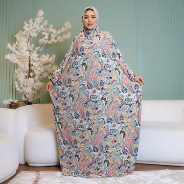 Practical Kuwaiti Jersey prayer dress with headscarf- Printed