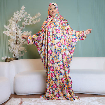 Practical Printed - silky satin prayer dress with headscarf