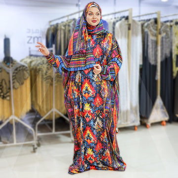 Practical Printed - silky satin prayer dress with headscarf