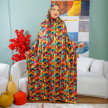Practical Kuwaiti Jersey prayer dress with headscarf- Printed