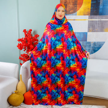 Practical Kuwaiti Jersey prayer dress with headscarf- Printed