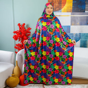 Practical Kuwaiti Jersey prayer dress with headscarf- Printed