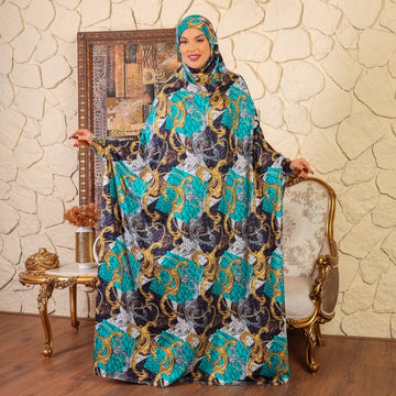 Practical Bahraini prayer dress with headscarf- printed