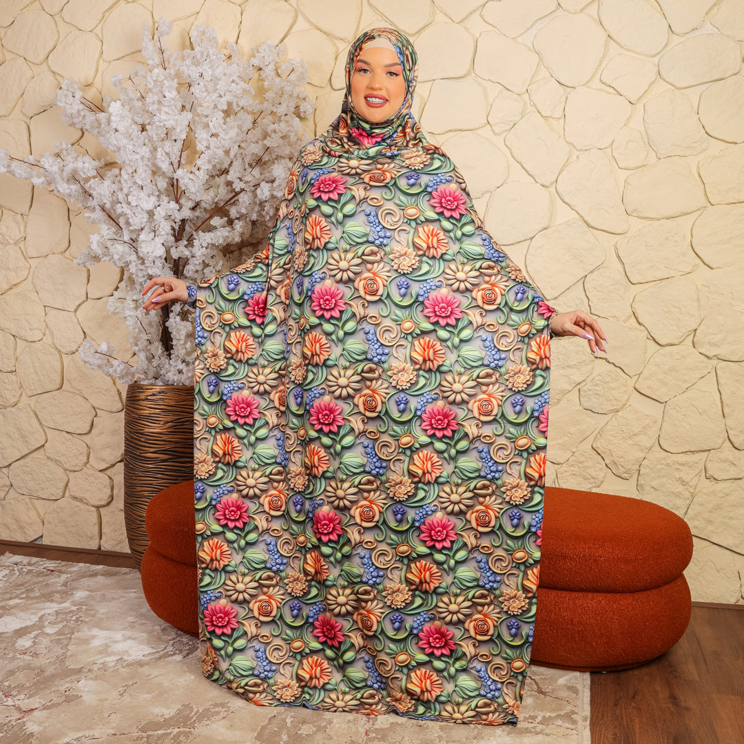 Practical  Bahraini prayer dress with headscarf- printed