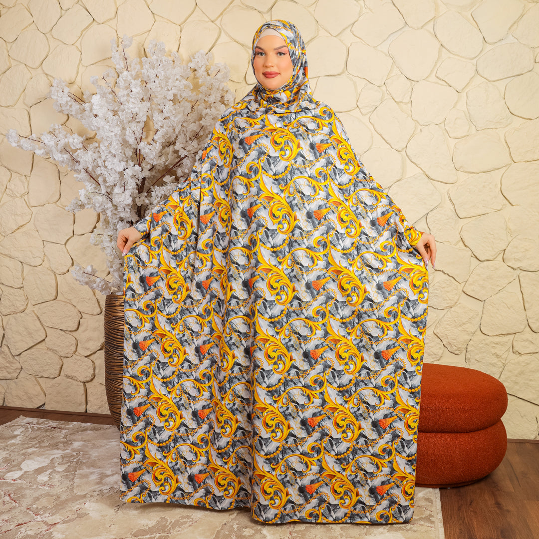 Practical  Bahraini prayer dress with headscarf- printed
