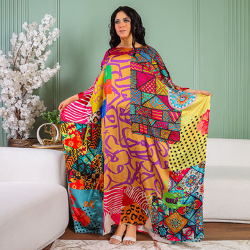 Dubai Silky Satin Jalabiya - Printed