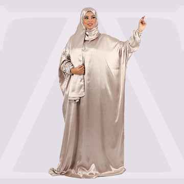 ثوب صلاة حرير ستان ساده عملي مع غطاء الرأس