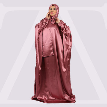 ثوب صلاة حرير ستان ساده عملي مع غطاء الرأس