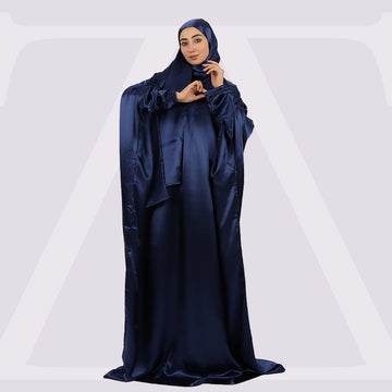 ثوب صلاة حرير ستان ساده عملي مع غطاء الرأس