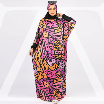 Practical Kuwaiti Jersey prayer dress with headscarf- Printed
