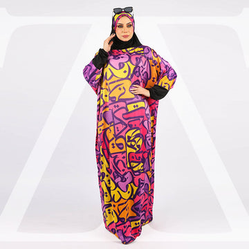 Practical Kuwaiti Jersey prayer dress with headscarf- Printed