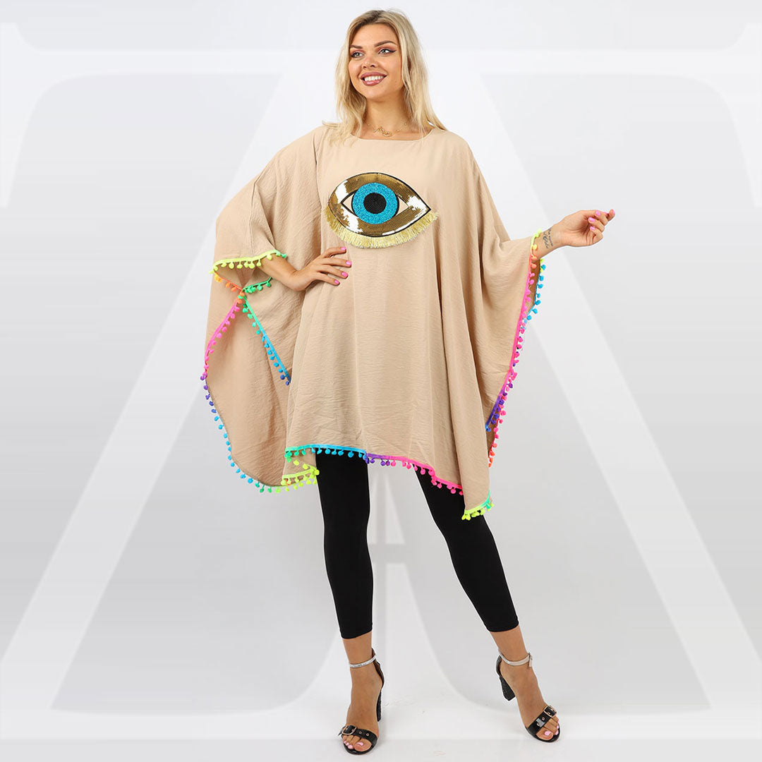 Crepe Poncho - Embroidered