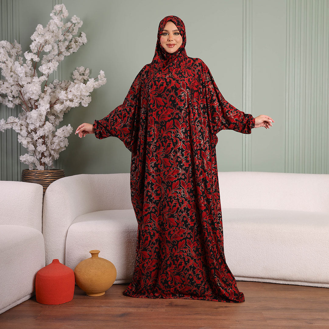 Practical  Kuwaiti Jersey prayer dress  with headscarf- Printed