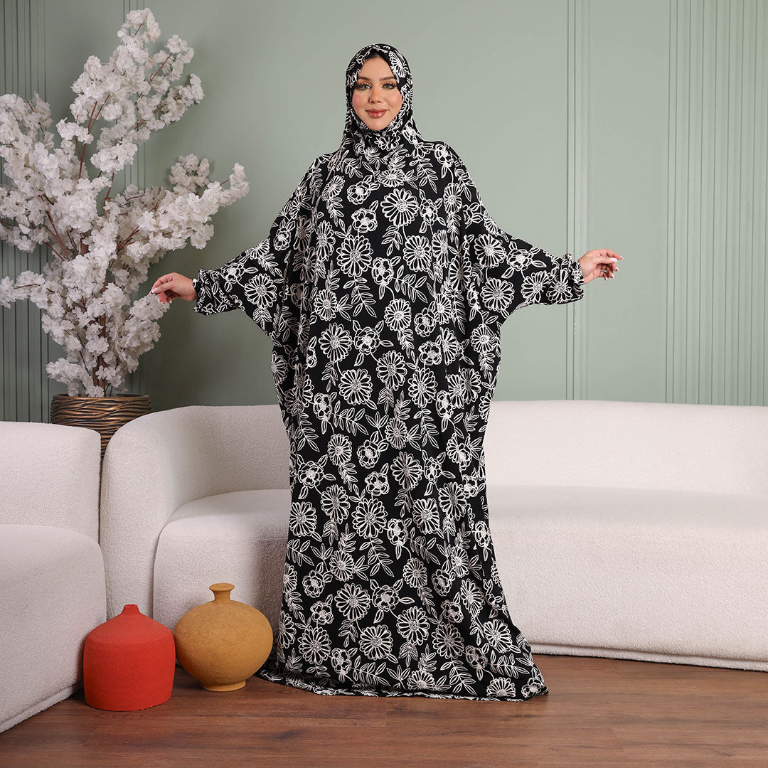 Practical  Kuwaiti Jersey prayer dress  with headscarf- Printed