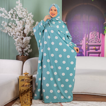 Practical  Soft  prayer dress- polka dot with headscarf