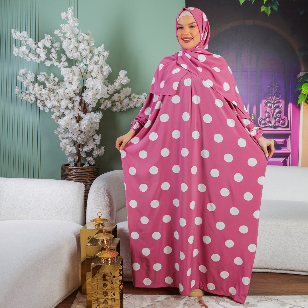 Practical  Soft  prayer dress- polka dot with headscarf