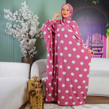 Practical  Soft  prayer dress- polka dot with headscarf