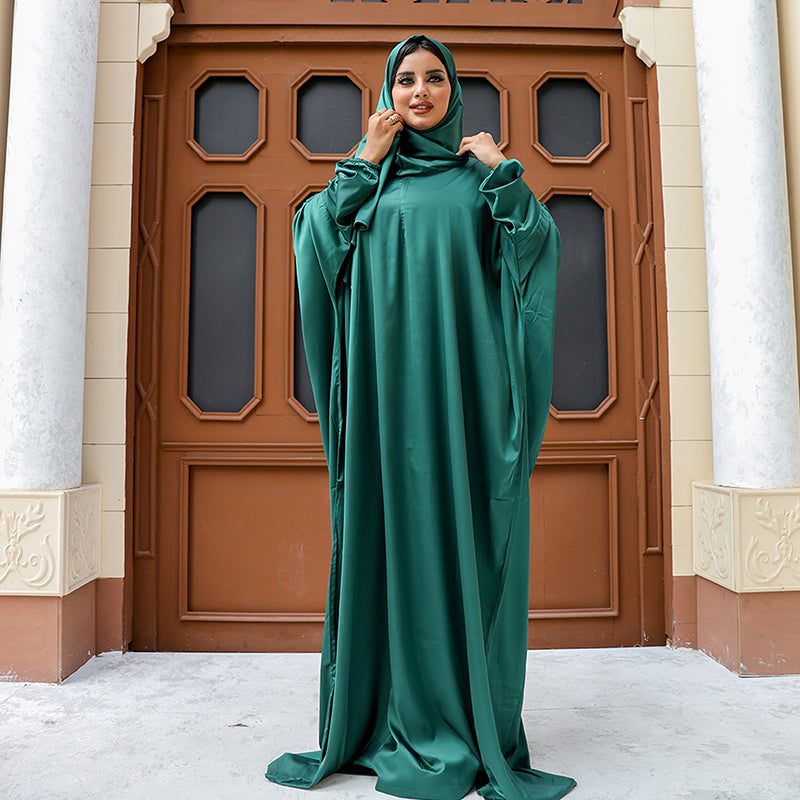 Armani - Practical plain silky satin prayer dress with headscarf