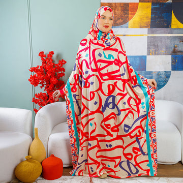Practical  Kuwaiti Jersey prayer dress  with headscarf- Printed