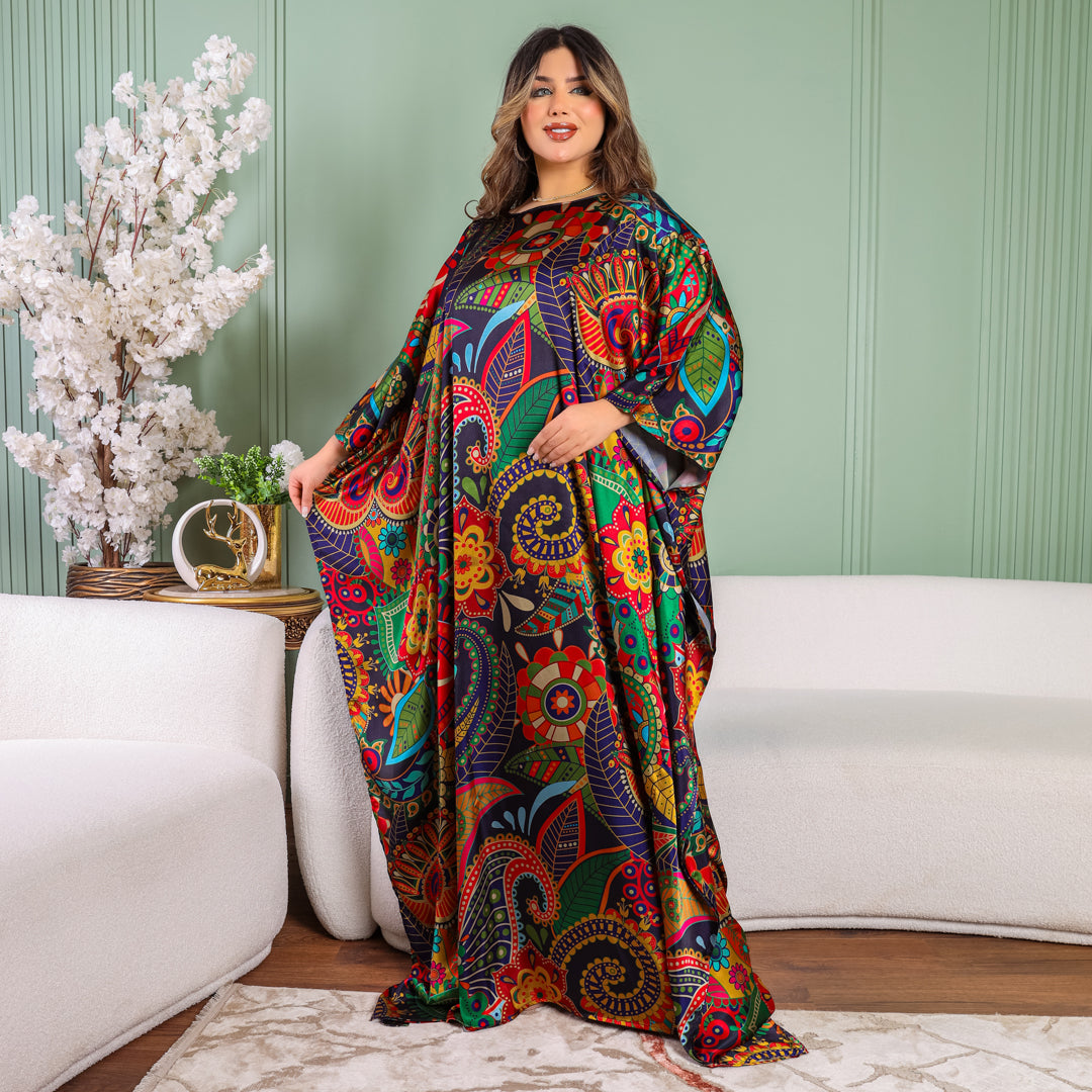Dubai Silky Satin Jalabiya - Printed