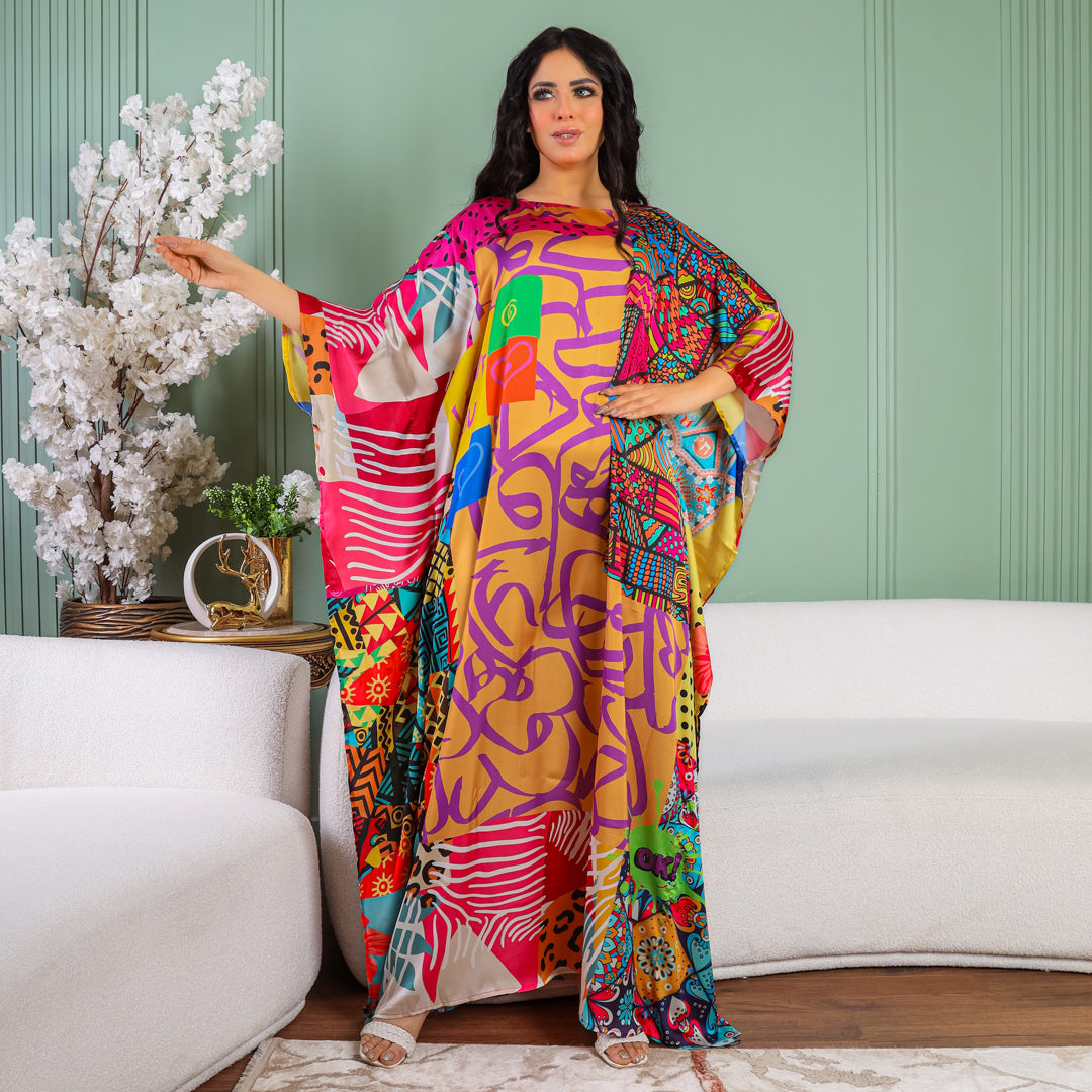 Dubai Silky Satin Jalabiya - Printed