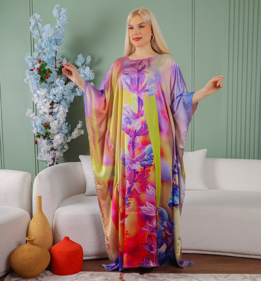 Dubai Silky Satin Jalabiya - Printed