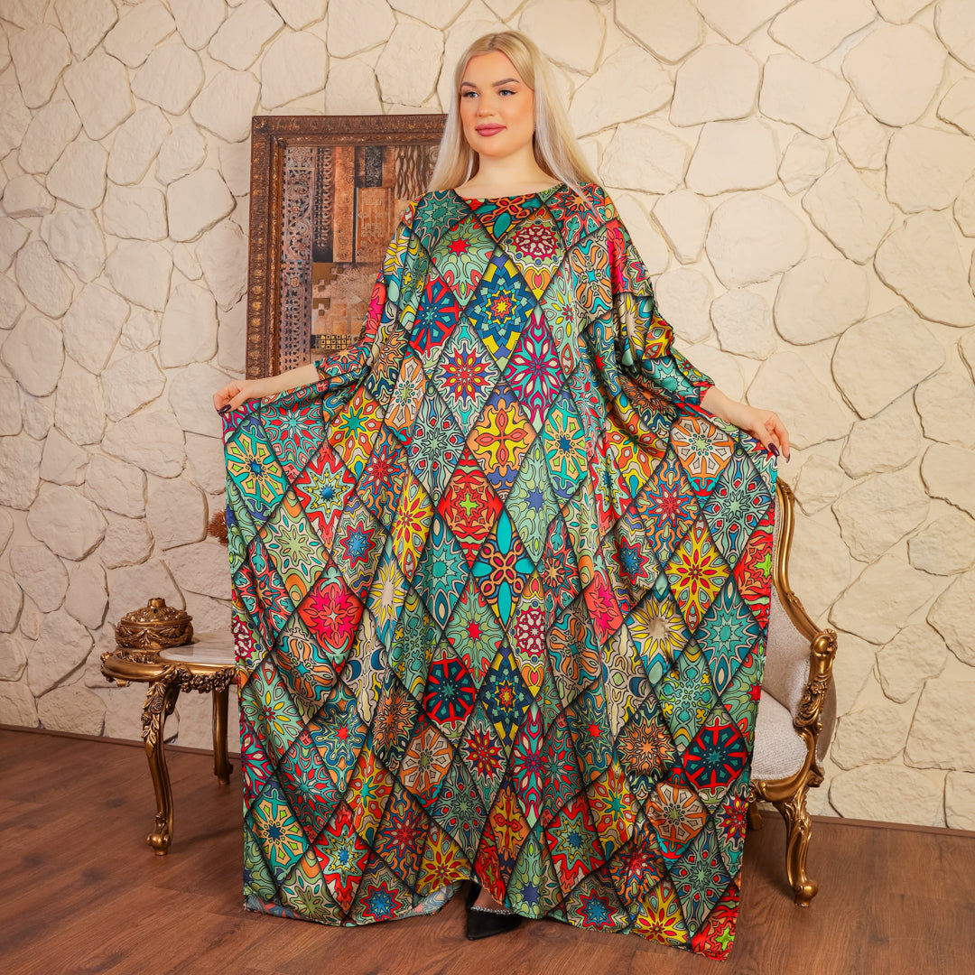 Dubai Silky Satin Jalabiya - Printed