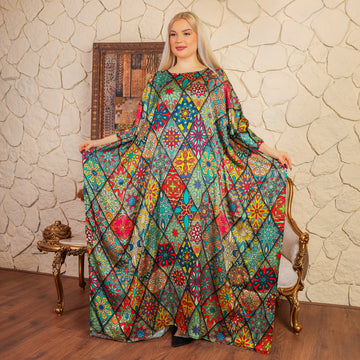 Dubai Silky Satin Jalabiya - Printed