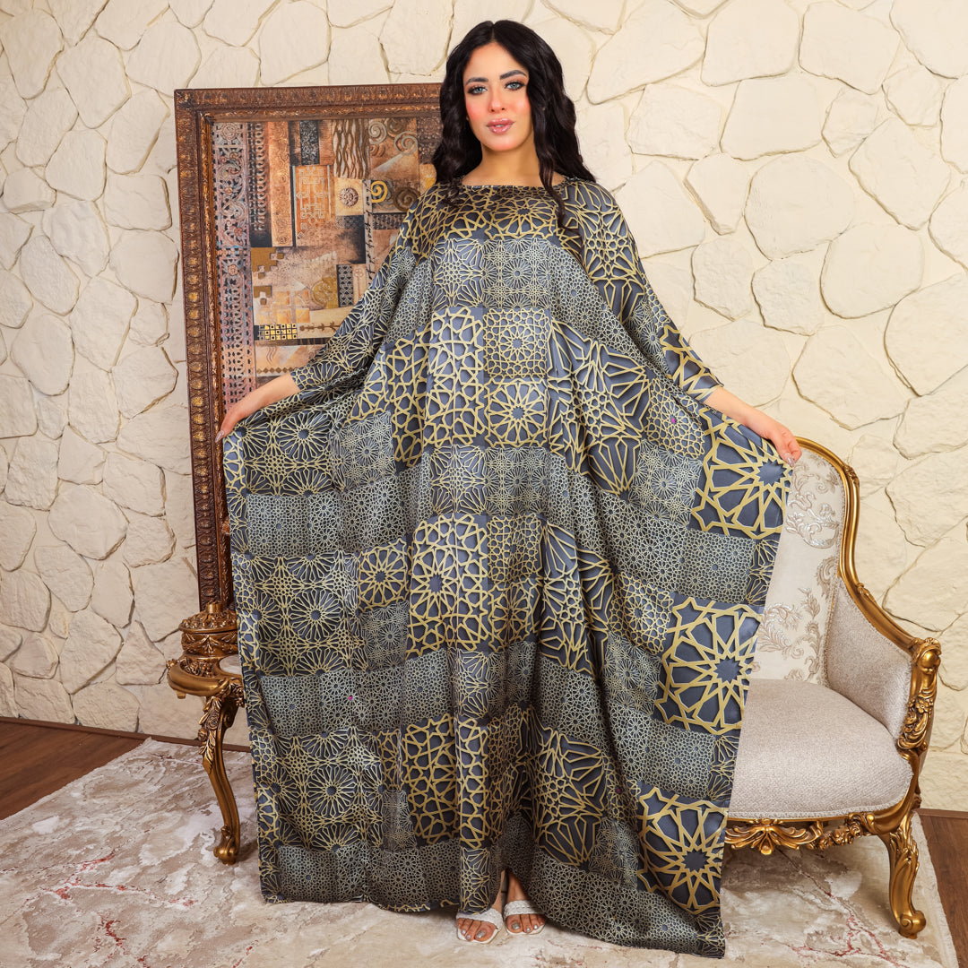Dubai Silky Satin Jalabiya - Printed