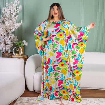 Dubai Silky Satin Jalabiya - Printed