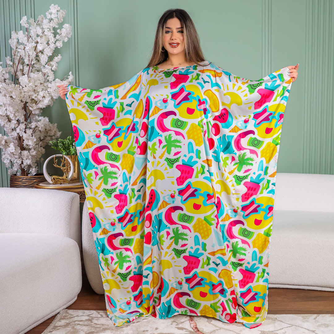 Dubai Silky Satin Jalabiya - Printed