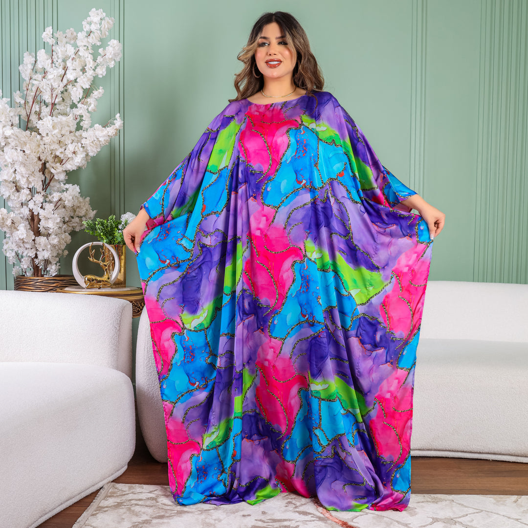 Dubai  Silky Satin Jalabiya - Printed