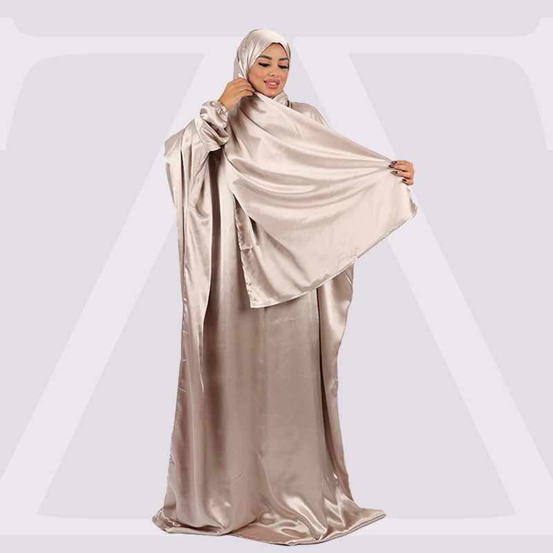 ثوب صلاة حرير ستان  ساده عملي مع غطاء الرأس