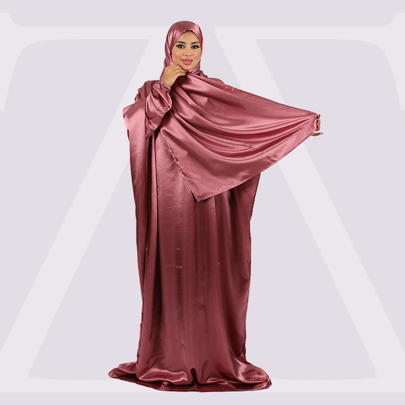 ثوب صلاة حرير ستان  ساده عملي مع غطاء الرأس