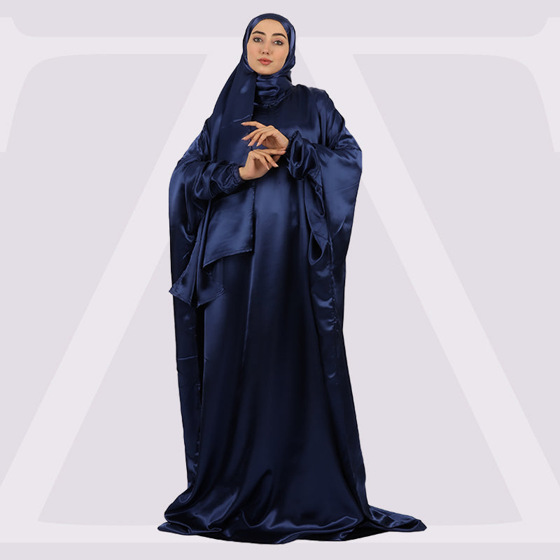 ثوب صلاة حرير ستان  ساده عملي مع غطاء الرأس