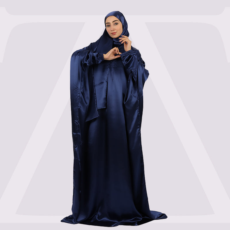ثوب صلاة حرير ستان  ساده عملي مع غطاء الرأس